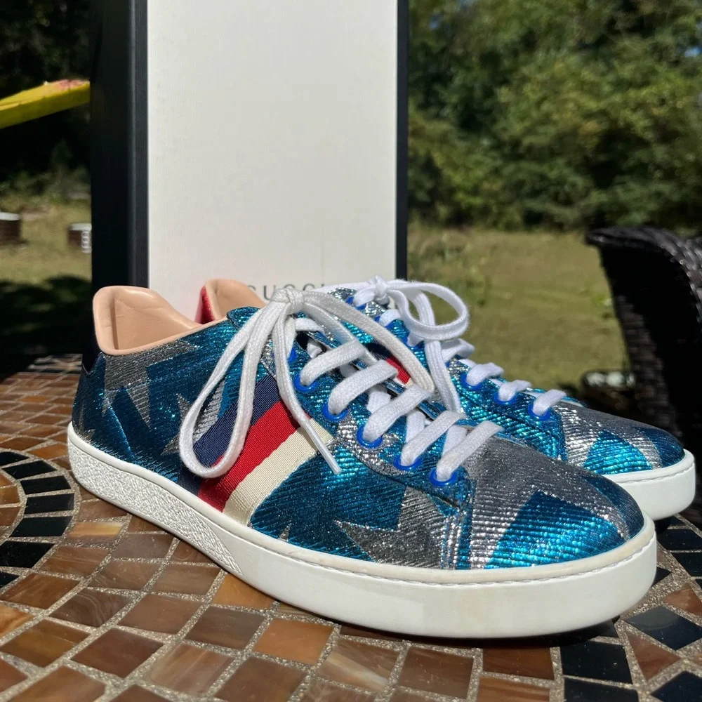 Gucci Ace Lurex Starry Sky Patriotic sneakers 7.5 / 37.5 - excellent - Picture 1 of 11